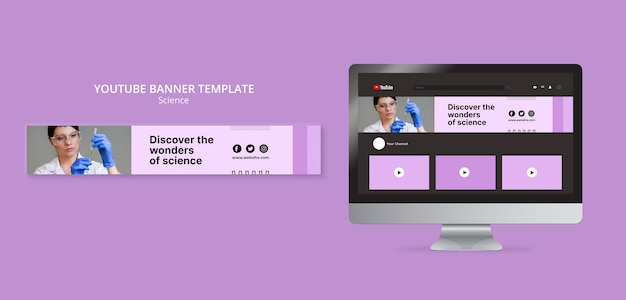 PSD banner youtube di ricerca scientifica disegnato a mano