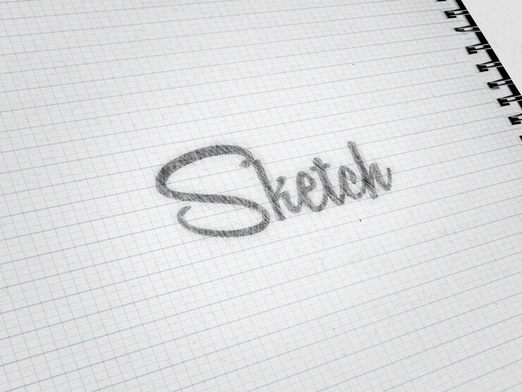 PSD hand-drawn sketch lettering on gridded paper