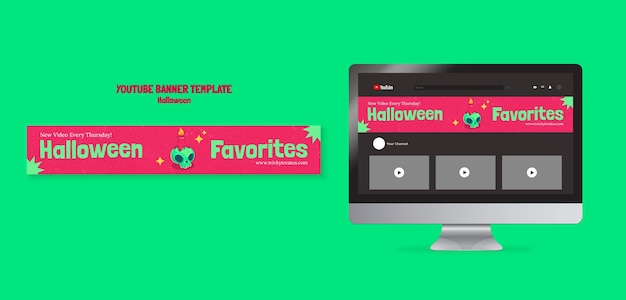 Banner di youtube di halloween felice del cranio disegnato a mano