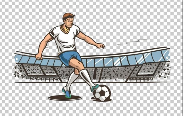 PSD illustrazione del contorno di un calciatore disegnato a mano