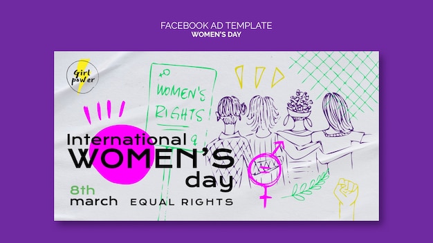 PSD hand drawn social media promo template for women's day celebration