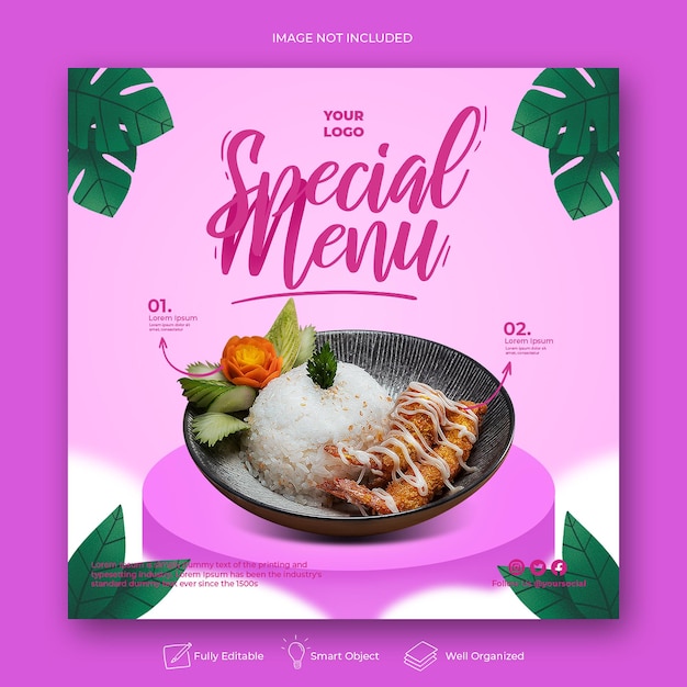 Hand drawn special menu instagram post template