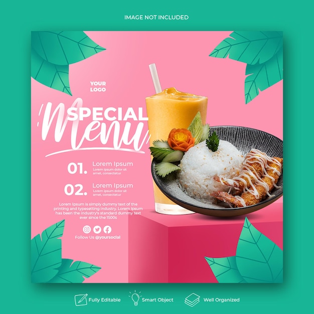 PSD hand drawn special menu instagram post template