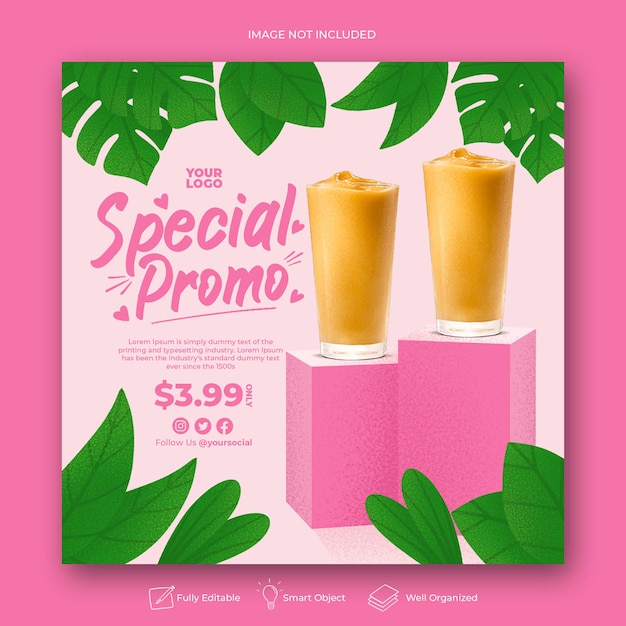 PSD hand drawn special promo menu instagram post template