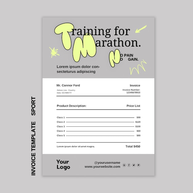 Hand drawn sport invoice template