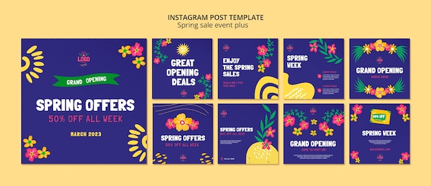 PSD hand drawn spring sale instagram posts