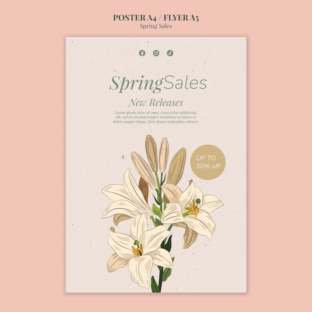 PSD hand drawn spring sale poster template