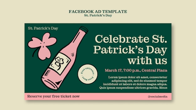 PSD hand drawn st. patrick's day  facebook template