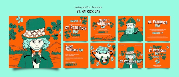 PSD Ручно нарисованные посты в instagram на день святого патрика