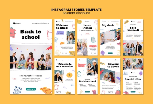 PSD hand drawn student discounts instagram stories