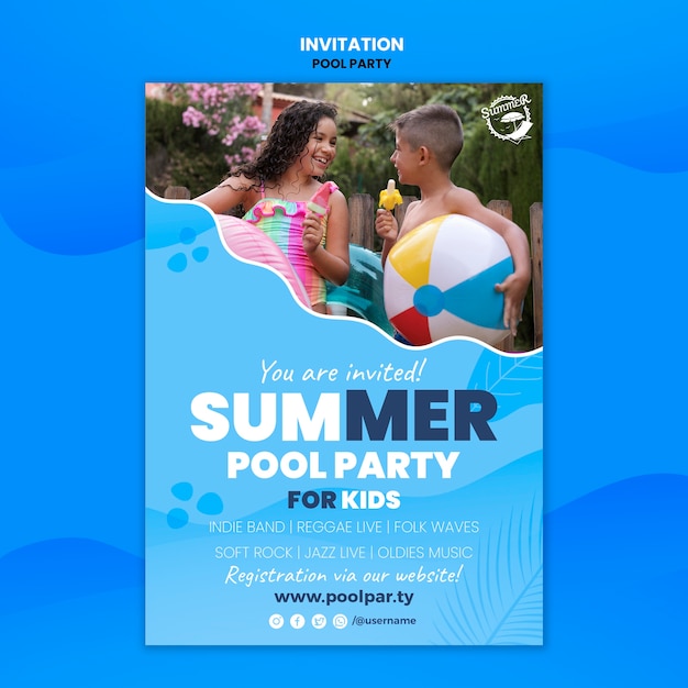 PSD hand drawn summer party invitation template