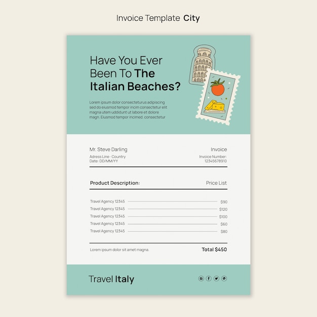 Hand drawn traveling concept invoice