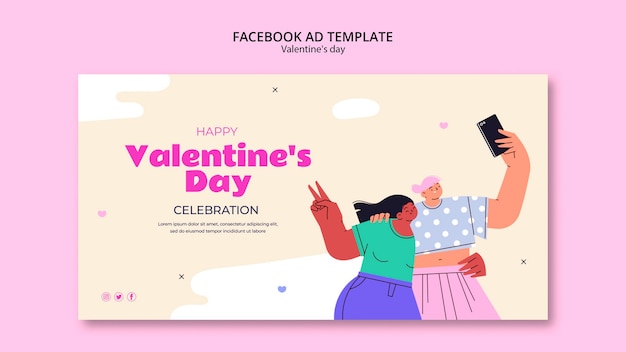 PSD hand drawn valentine's day facebook template