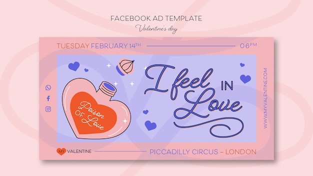 PSD hand drawn valentine's day facebook template