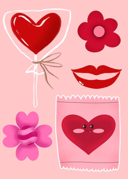 PSD hand drawn valentines day element collection