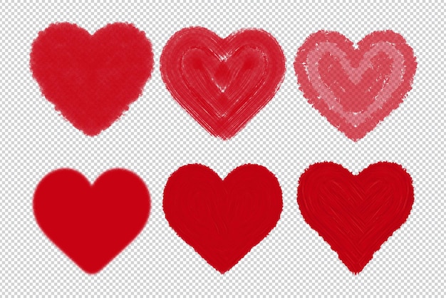 PSD hand drawn vector hearts set