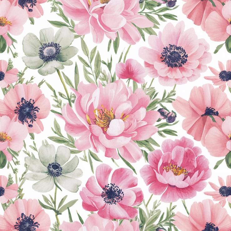PSD hand drawn watercolor floral seamless pattern