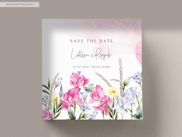hand drawn watercolor floral wedding invitation card