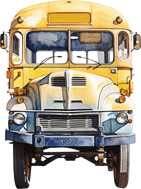 Hand Drawn Watercolor Yellow School Bus for Back to School