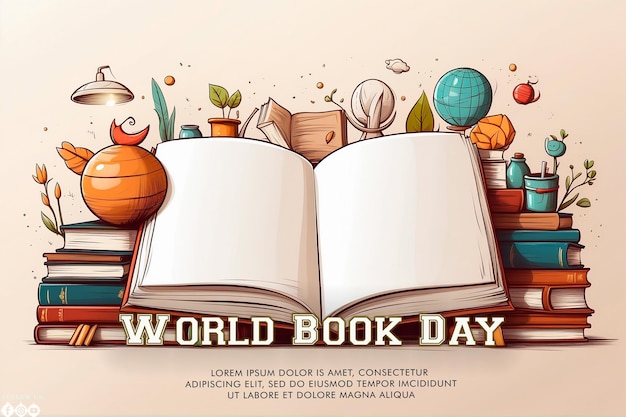 PSD 손으로 그린 세계 책의 날 개념 배경