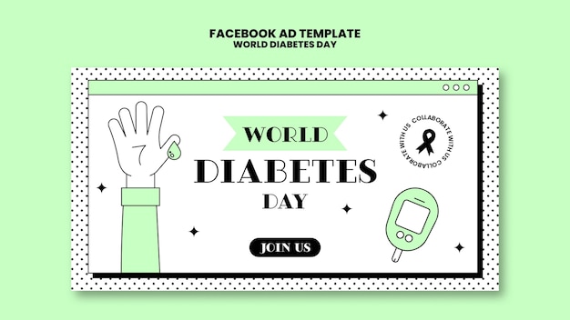 PSD modello facebook della giornata mondiale del diabete disegnato a mano