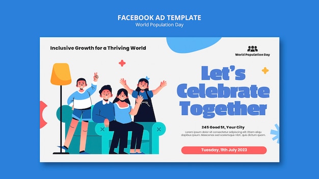 PSD 手描きの世界人口デー facebook テンプレート