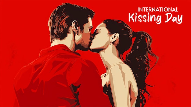 PSD hand drew international day of kissing banner with love couple kissing together