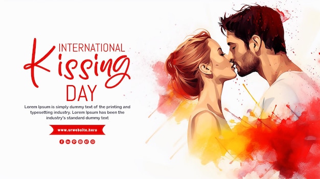 PSD hand drew international kissing day illustration