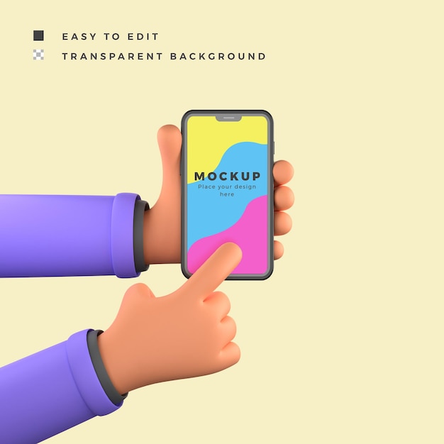 Hand gesture click 3d illustration holding phone mockup