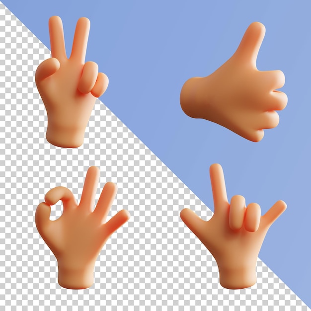 PSD hand gesture cute 3d rendering fist metal rock pack