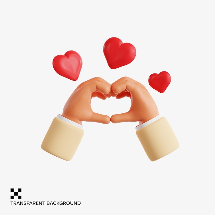 PSD hand gesture forming heart with red hearts