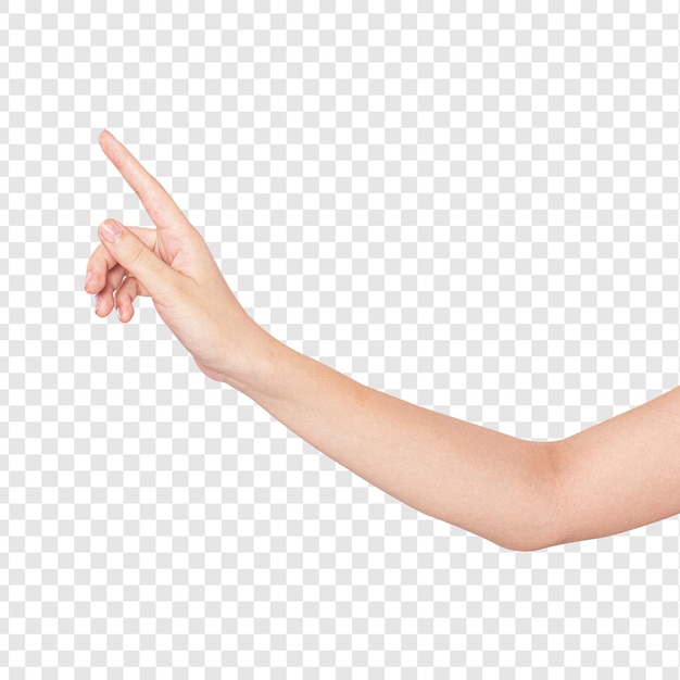 hand gesture pointing on an invisible screen isolated on transparent background