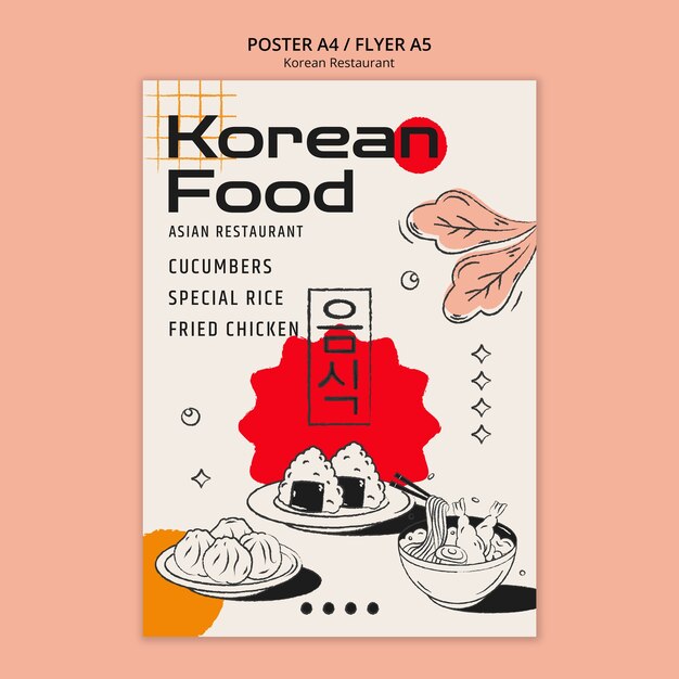 Hand getekend Koreaans restaurant poster sjabloon