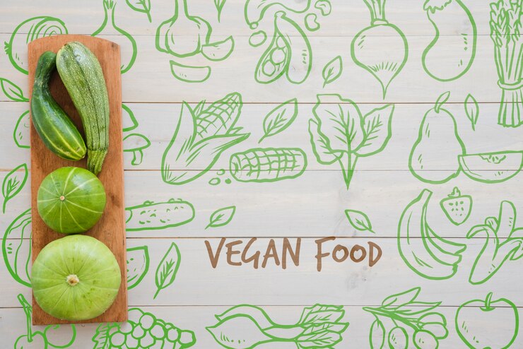 PSD hand getekend veganistisch eten achtergrond