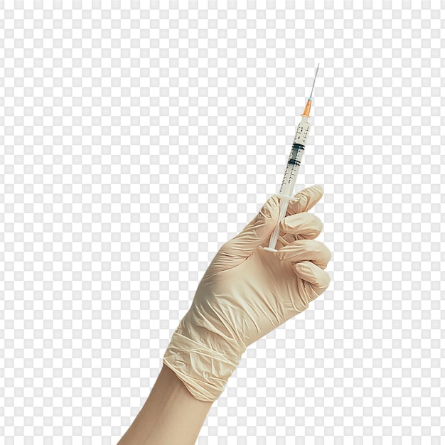Hand in glove holding a syringe Isolated On Transparent Background