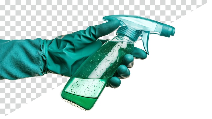 PSD hand in glove with spray bottle