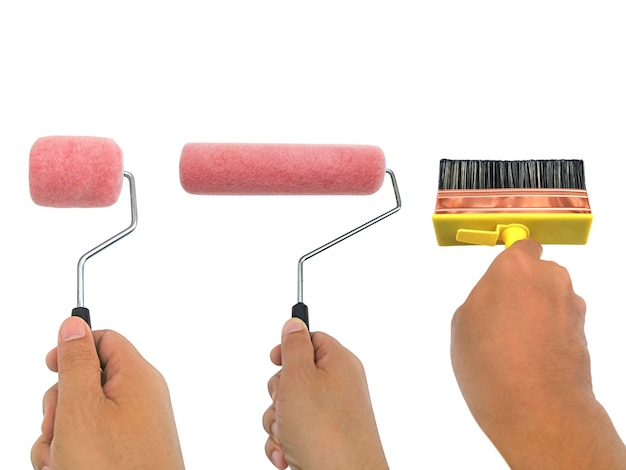 Hand hold paint roller transparent background