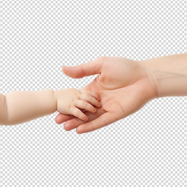 PSD hand holding baby hand isolated on transparent background