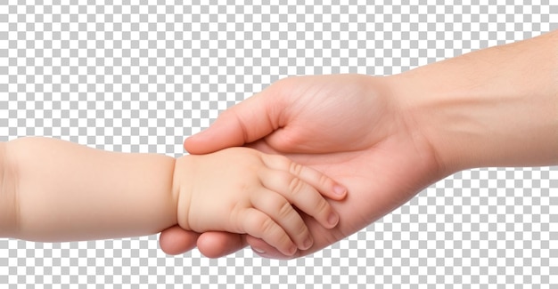 Hand Holding Baby Hand Isolated on Transparent Background