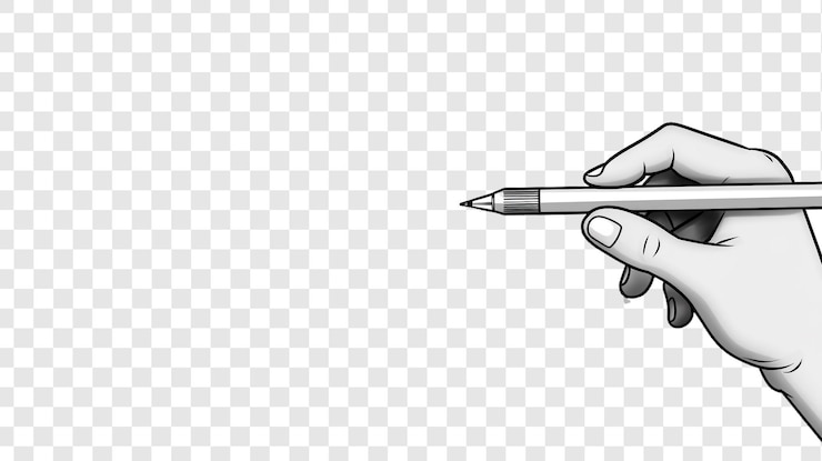 PSD hand holding ballpoint pen drawing line