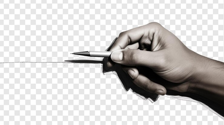 PSD hand holding ballpoint pen drawing line