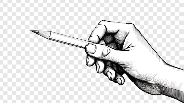 PSD hand holding ballpoint pen drawing line