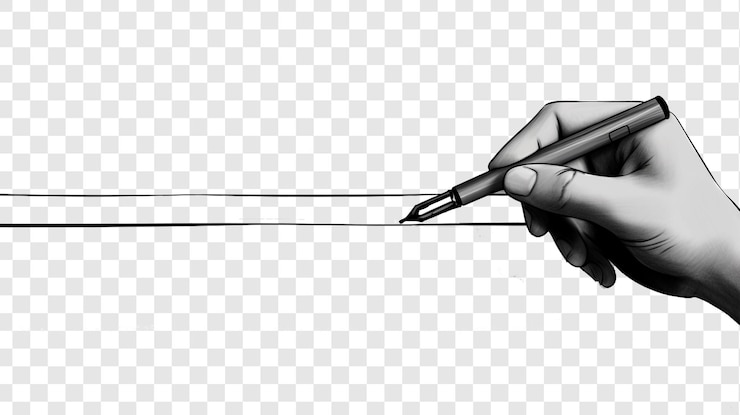 PSD hand holding ballpoint pen drawing line