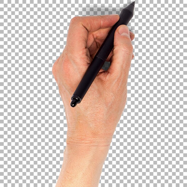 PSD a hand holding a black pen ready to write or draw