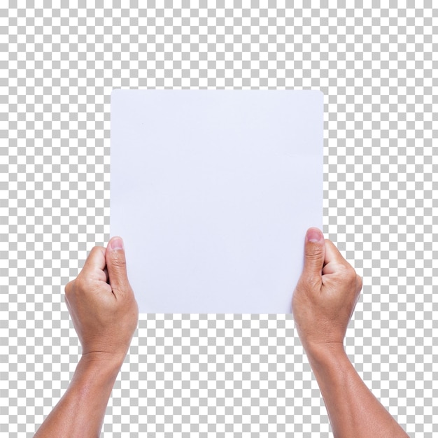 PSD hand holding blank paper isolated