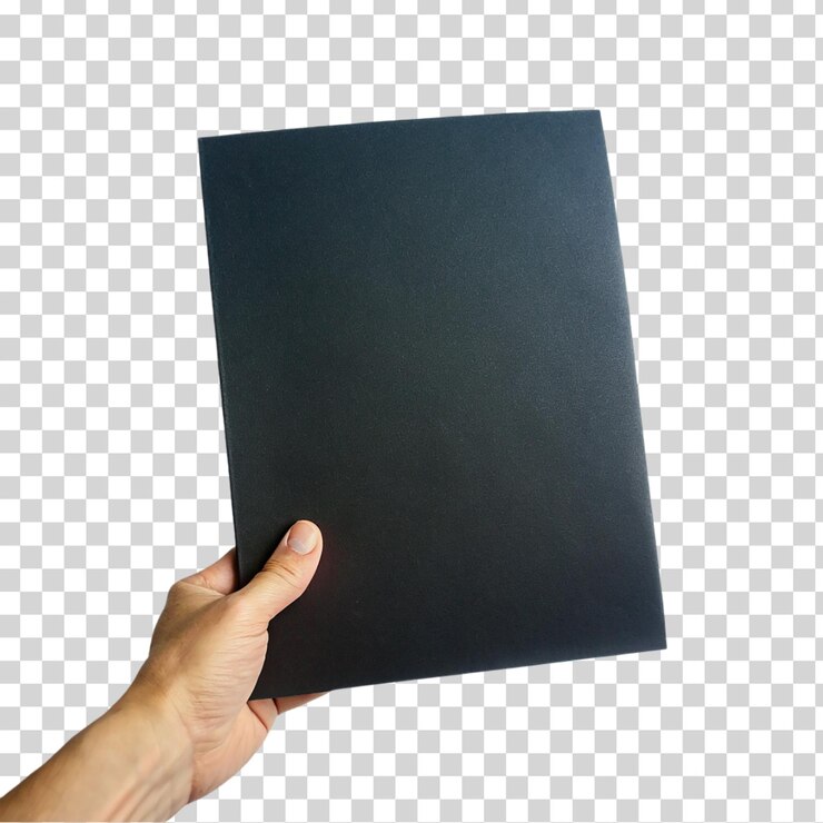 PSD hand holding blank paper on transparent background