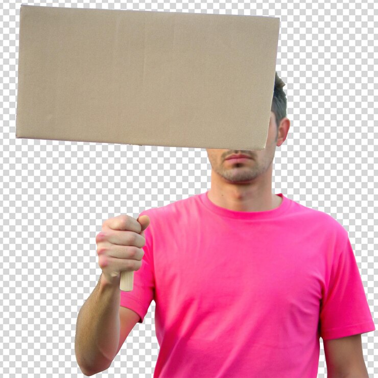 PSD hand holding blank protest sign isolated on white background