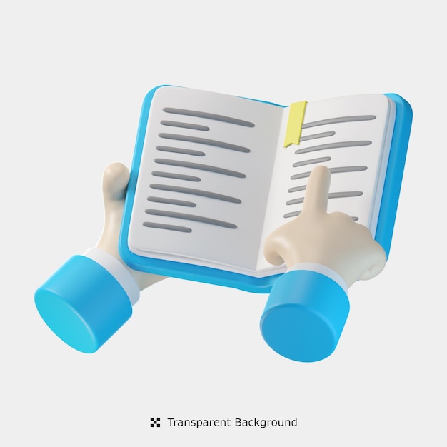 Hand holding book 3d icon illustration