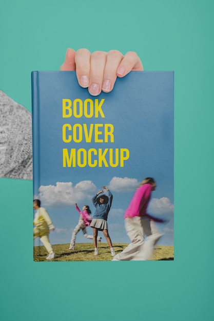 PSD hand holding  book mockup