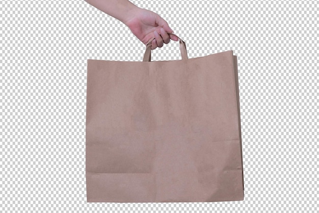 PSD a hand holding a brown paper bag